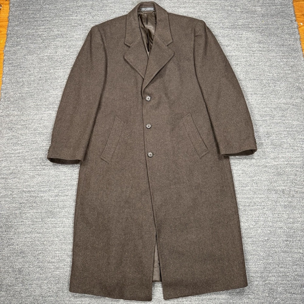 Vintage Bernhard Altmann Coat Men 44R Brown Wool Overcoat Classic Pockets Formal